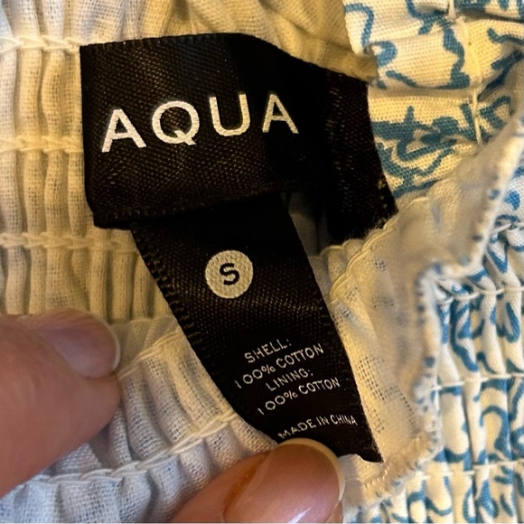 New with Tags! Bloomingdales Aqua printed cotton smocked midi dress light blue - Picture 5 of 6